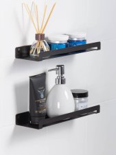 Настенные навесные полки для ванной комнаты с бортиком 30x9x3 черные - 2 шт.